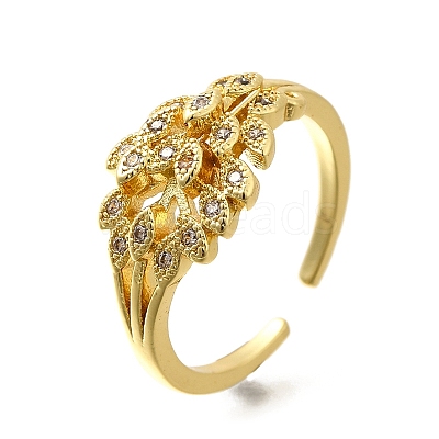 Rack Plating Brass Micro Pave Clear Cubic Zirconia Cuff Finger Rings for Women RJEW-M028-32G-03-1