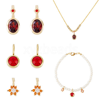 4Pcs 2 Styles Brass Micro Pave Cubic Zirconia & 2Pcs Stainless Steel Rhinestone Pendants ZIRC-TA0001-29-1