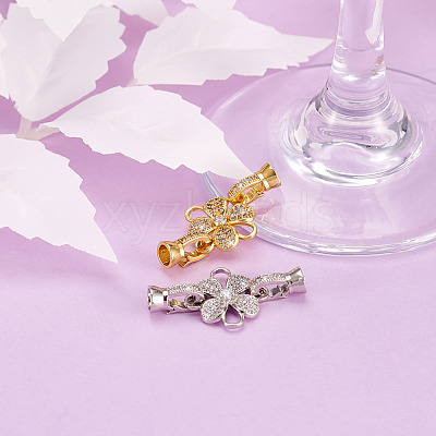 2Pcs 2 Colors Brass Micro Pave Clear Cubic Zirconia Fold Over Clasps ZIRC-PJ0001-11-1