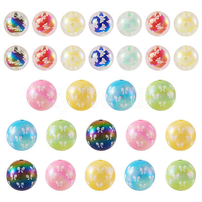 28Pcs 2 Colors UV Plating Acrylic Printed Beads FIND-TA0010-64-1
