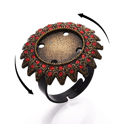Adjustable Flower Alloy & Iron Rhinestone Bezel Cup Ring Base with Rotatable Tray MAK-T012-04AB-1