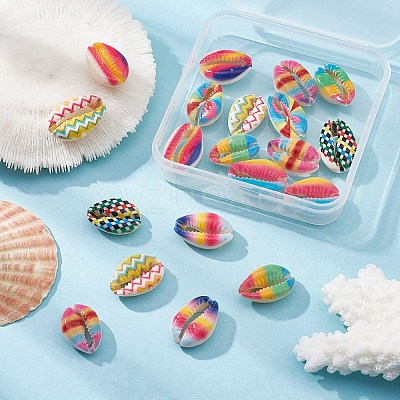 20Pcs Printed Natural Cowrie Shell Beads SHEL-YW0001-03B-1