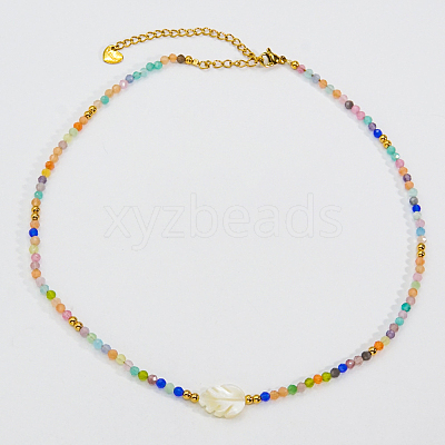 Summer Faceted Glass & Imitation Pearl Stainless Steel Beaded Necklaces for Women JT8933-3-1
