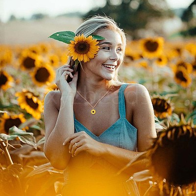 Enamel Sunflower Pendant Necklace and Stud Earrings JX217A-1