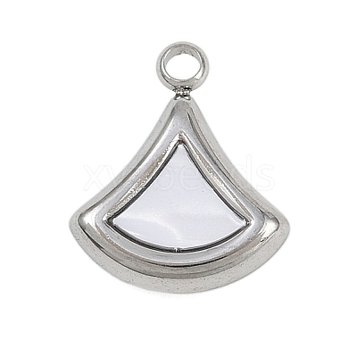 304 Stainless Steel Pave Synthetic Shell Fan Charms STAS-P402-03A-P-1