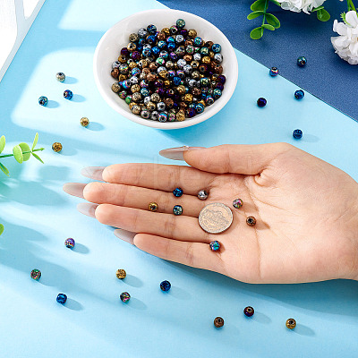 250Pcs 10 Colors Electroplated Natural Lava Rock Beads Strands G-PJ0001-03A-1