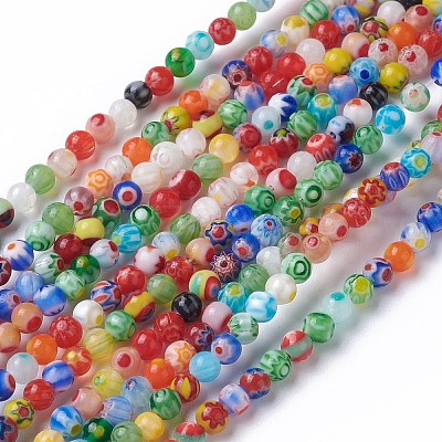 Handmade Millefiori Glass Round Bead Strands LAMP-J038-4mm-M-1