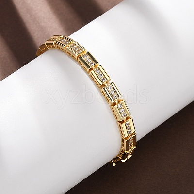 Rectangle Brass Micro Pave Clear Cubic Zirconia Link Chain Bracelets for Women BJEW-F530-03G-1