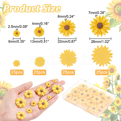 100Pcs 4 Styles Flatback Hair & Costume Accessories Ornaments Resin Flower Daisy Cabochons CRES-NB0001-37A-1