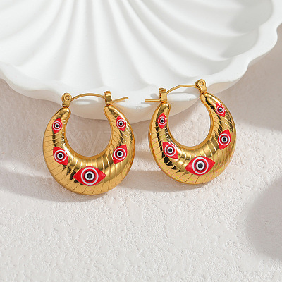 304 Stainless Steel Enamel Hoop Earrings WG83717-01-1
