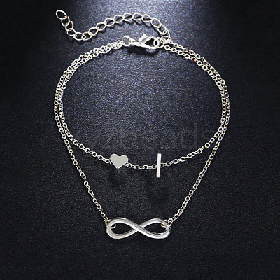 Alloy Infinity Heart Initial Charm Double Layer Anklets for Women FS-WG74AE6-09-1