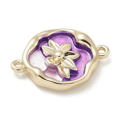 Brass Enamel Oval with Flower Connector Charms KK-M308-06G-03-1