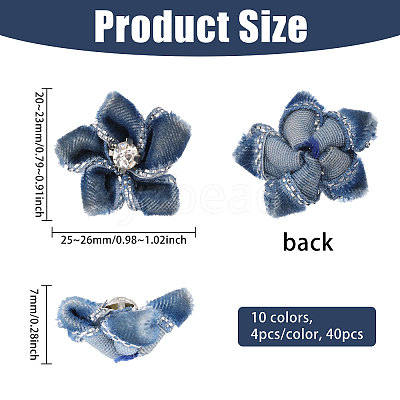 40Pcs 10 Colors Velvet with Resin Rhinestone Cabochons FIND-CA0011-27-1