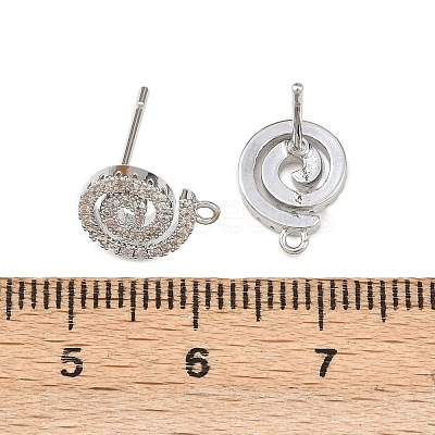 Brass Micro Pave Clear Cubic Zirconia Spiral Stud Earring Findings KK-Z133-02P-01-1