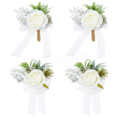 4Pcs Cloth & Plastic Imitation Flower Wrist Corsage & Boutonniere Sets AJEW-PH0008-28-1