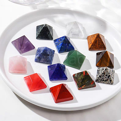 14Pcs 14 Style Pyramid Natural & Synthetic Gemstone Home Display Decorations G-FG00001-04-1