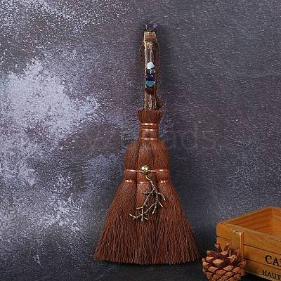 Natural Amethyst Mini Witch Palm Broom Pendant Ornament PW-WG11117-01-1