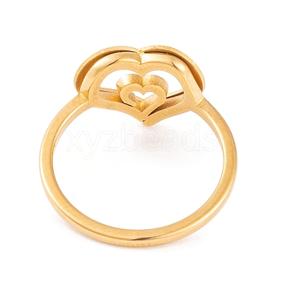 PVD Vacuum Plating 304 Stainless Steel Heart Finger Ring for Women RJEW-C086-21-G-1