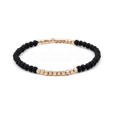Gold-tone Miyuki Elastic Crystal Beaded Bracelet with Acrylic Tube Beads ST2160682-1