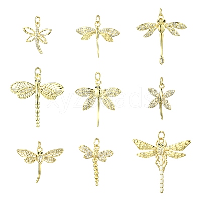 9Pcs 9 Styles Brass with Cubic Zirconia Pendants KK-CJ0003-33-1