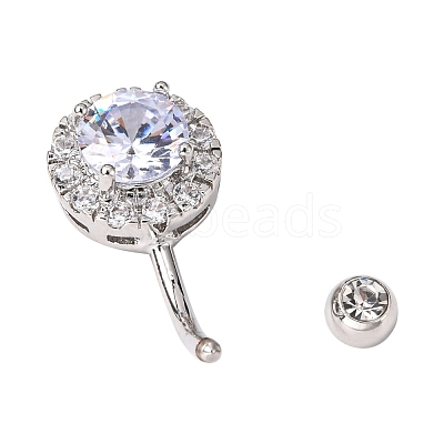 Piercing Jewelry Platinum Plated Brass Round Cubic Zirconia Navel Ring Navel Ring Belly Rings AJEW-EE0001-104A-1