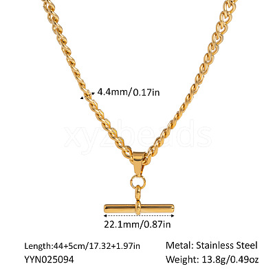 European 304 Stainless Steel T-bar Pendant 4.4MM Cuban Link Chain Necklaces YK5121-3-1