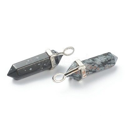 Natural Snowflake Obsidian Pointed Pendants G-M378-01P-A09-1