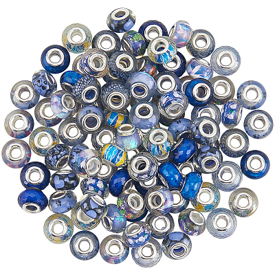 100Pcs Printed Transparent Resin European Beads RESI-PA0001-18C-1