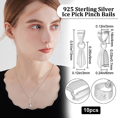 10Pcs 925 Sterling Silver Ice Pick Pinch Bails STER-BBC0001-29B-1
