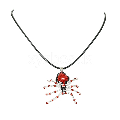Braided Glass Seed Bead Spider Pendant Necklaces NJEW-MZ00036-1
