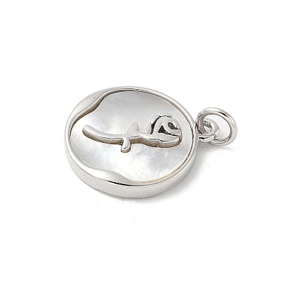 Brass Pave Natural White Shell Pendants KK-S522-13P-1