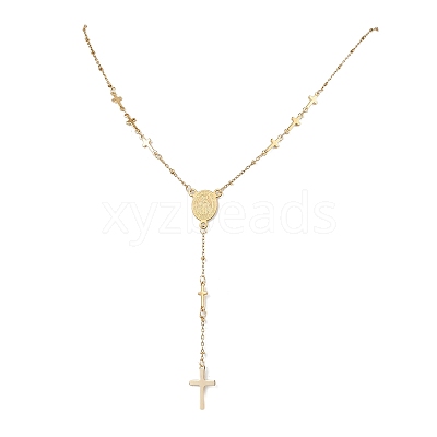 304 Stainless Steel Virgin Cross Pendant Rosary Bead Necklaces NJEW-JN05415-1