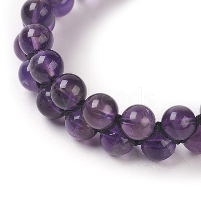 Adjustable Natural Amethyst Braided Bead Bracelets BJEW-E351-01F-1