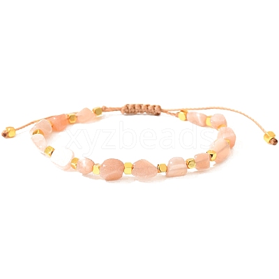 Natural Sunstone Braided Bead Bracelets PW-WGF95B2-11-1