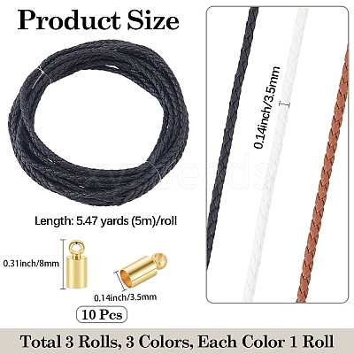 15M 3 Colors Braided Round Soft PU Imitation Leather Cords OCOR-CL0001-11A-1