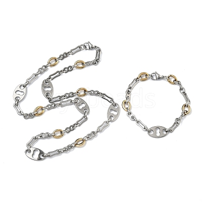 201 Stainless Steel Chain Necklaces & Chain Bracelets SJEW-G087-01GP-1