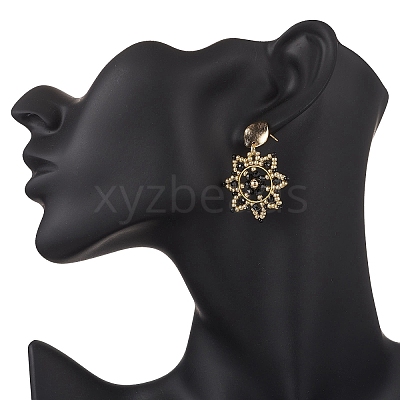 Handmade Glass Seed Beads Flower Dangle Stud Earrings EJEW-MZ00570-01-1