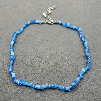 Deep Sky Blue Cat Eye Chip Beaded Necklaces for Women IW6789-70-1