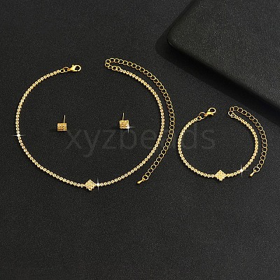 Brass Rhinestone Bracelets & Stud Earrings & Pendant Necklaces Sets FS-WG2806F-02-1
