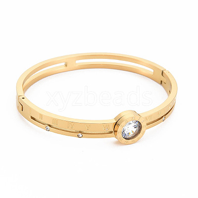 Crystal Rhinestone Flat Round Bangle with Roman Numeral BJEW-N017-007LG-1