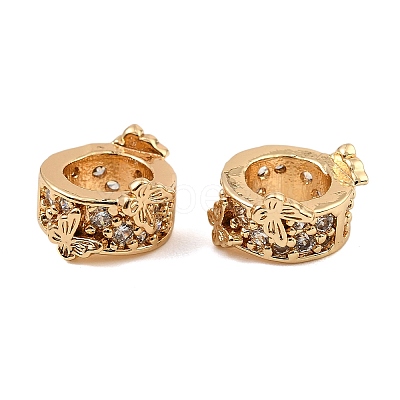Brass Micro Pave Clear Cubic Zirconia Rondelle Wheel European Beads KK-C155-10G-1