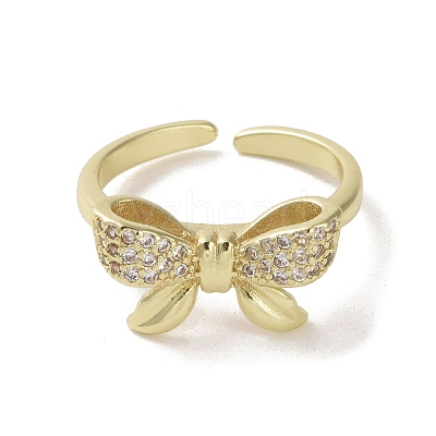 Brass Micro Pave Cubic Zirconia Open Cuff Ring RJEW-K256-58D-G-1