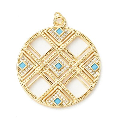 Rack Plating Brass Micro Pave Clear & Cyan Cubic Zirconia Pendants X-KK-D073-14G-1