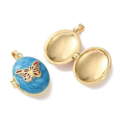 Brass Enamel Photo Locket Pendants KK-K305-20G-1
