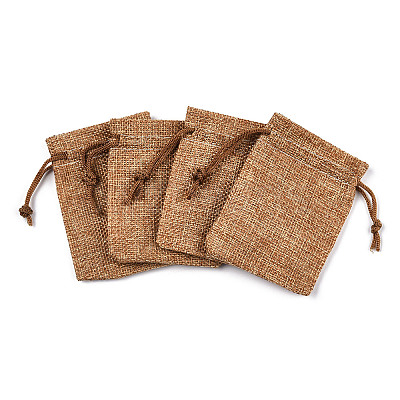 Polyester Imitation Burlap Packing Pouches Drawstring Bags ABAG-R005-9x7-22-1