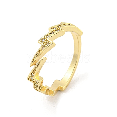 Lightning Bolt Brass Micro Pave Clear Cubic Zirconia Open Cuff Rings RJEW-G309-33G-1