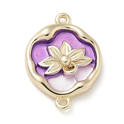 Brass Enamel Oval with Flower Connector Charms KK-M308-06G-03-1