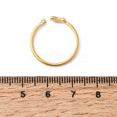 304 Stainless Steel & Natural Shell & Imitation Pearl Cuff Rings for Women RJEW-G372-01G-04-1