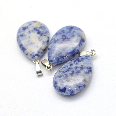 Teardrop Natural Blue Spot Jasper Pendants G-Q368-15-1
