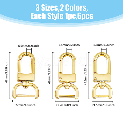 6Pcs 6 Styles Zinc Alloy Swivel Clasps FIND-HY0003-15-1